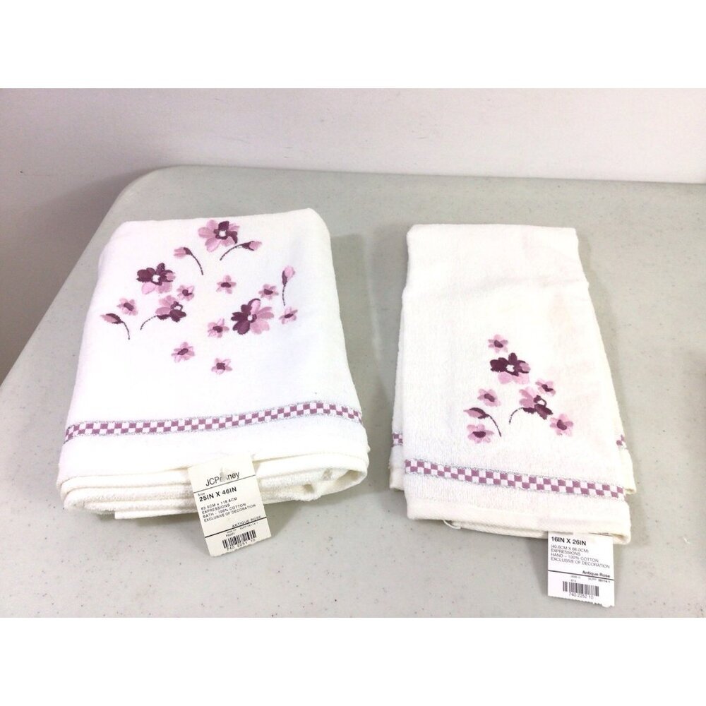 Vintage Antique Rose Towel Set Floral Embroidered New - Picture 4 of 8